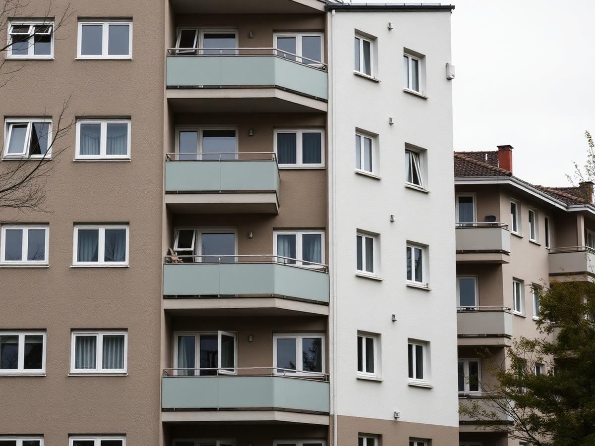 Fassade eines sanierten Mehrfamilienhauses aus den 1960er Jahren